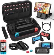 🎮 12-in-1 compatible nintendo switch accessories bundle - heystop gift kit with carrying case, dockable protective cover, screen protector, playstand, joycon grip & more (black) логотип