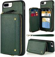 📱 lameeku zipper leather wallet case for iphone 7 plus/8 plus - credit card holder, wrist strap, anti-scratch shock protective cover - 5.5'' midnight green logo