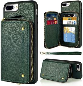 img 4 attached to 📱 LAMEEKU Zipper Leather Wallet Case for iPhone 7 Plus/8 Plus - Credit Card Holder, Wrist Strap, Anti-Scratch Shock Protective Cover - 5.5'' Midnight Green