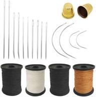 🧵 20 piece set of hand sewing needles with upholstery thread, sewing thimble included - tunan 14pcs canvas leather sewing needles, 4pcs nylon thread rolls, and 2pcs metal tailor finger sewing thimble - 55 yard/spool logo