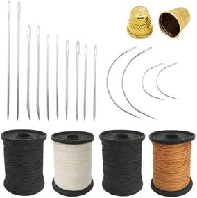 img 4 attached to 🧵 20 Piece Set of Hand Sewing Needles with Upholstery Thread, Sewing Thimble included - TuNan 14pcs Canvas Leather Sewing Needles, 4pcs Nylon Thread Rolls, and 2pcs Metal Tailor Finger Sewing Thimble - 55 Yard/Spool