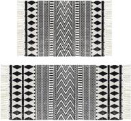 hebe cotton area rug set 2 piece: machine washable black and cream white hand woven cotton rugs with tassels - ideal for living room, kitchen, and laundry room logo