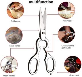 img 3 attached to 🔪 GDJOB 8 inch Stainless Steel Kitchen Scissors: Heavy Duty, Detachable Shears for Effortlessly Cutting Chicken Bones, Seafood, Nuts, and Bottles!