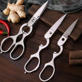 img 2 attached to 🔪 GDJOB 8 inch Stainless Steel Kitchen Scissors: Heavy Duty, Detachable Shears for Effortlessly Cutting Chicken Bones, Seafood, Nuts, and Bottles!