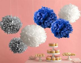 img 3 attached to 🎉 HappyField Boys Birthday Party Decorations: Navy & Silver Tissue Pom Poms for Graduation, Wedding & Baby Shower