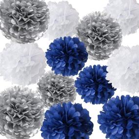 img 4 attached to 🎉 HappyField Boys Birthday Party Decorations: Navy & Silver Tissue Pom Poms for Graduation, Wedding & Baby Shower