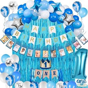 img 4 attached to 🎉 JOYYPOP 1st Birthday Boy Decorations Set - 66PCS Blue 1st Birthday Decorations for Boy with 12 Months Photo Banner, Baby Crown, ONE Cake Topper, Highchair Banner for 1st Birthday