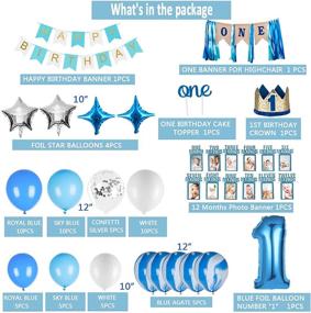 img 3 attached to 🎉 JOYYPOP 1st Birthday Boy Decorations Set - 66PCS Blue 1st Birthday Decorations for Boy with 12 Months Photo Banner, Baby Crown, ONE Cake Topper, Highchair Banner for 1st Birthday