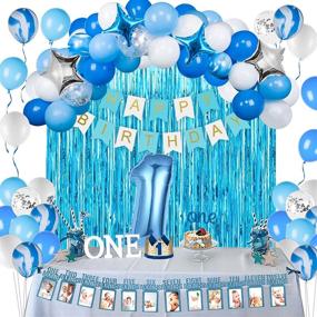 img 1 attached to 🎉 JOYYPOP 1st Birthday Boy Decorations Set - 66PCS Blue 1st Birthday Decorations for Boy with 12 Months Photo Banner, Baby Crown, ONE Cake Topper, Highchair Banner for 1st Birthday