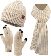 ❄️ winter knit warm hat beanie + long scarf + touch screen gloves set for women men - fashionable skull cap neck scarves logo