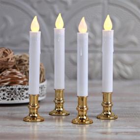 img 4 attached to 🕯️ Set of 4 Flameless Taper Window Candles with Gold Removable Holders - Christmas Candlesticks, Automatic Timer, Remote Control, Batteries included with Suction Cups