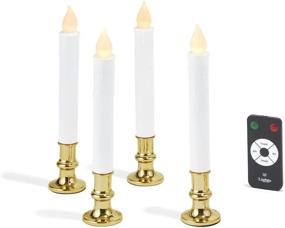 img 3 attached to 🕯️ Set of 4 Flameless Taper Window Candles with Gold Removable Holders - Christmas Candlesticks, Automatic Timer, Remote Control, Batteries included with Suction Cups