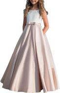 👗 hengyud long junior bridesmaid dress 7-16: elegant blush satin prom dresses for girls, floor length & white logo