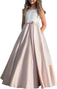 img 4 attached to 👗 Hengyud Long Junior Bridesmaid Dress 7-16: Elegant Blush Satin Prom Dresses for Girls, Floor Length & White