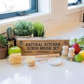 img 3 attached to Eco Being Natural Bubble up Dish Brush Set: Strong Bamboo Brushes with Soap Dispenser for Easy Dish Cleaning - 5 Piece Kitchen Set with Plastic-Free Scrubbers & Wooden Handles