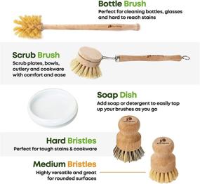 img 2 attached to Eco Being Natural Bubble up Dish Brush Set: Strong Bamboo Brushes with Soap Dispenser for Easy Dish Cleaning - 5 Piece Kitchen Set with Plastic-Free Scrubbers & Wooden Handles