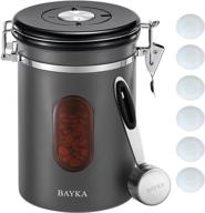 bayka coffee canister: airtight lid, tawny refill window ☕ & rotating freshness date, 6 exhaust valves, 22 oz, grey логотип