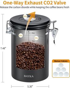 img 3 attached to BAYKA Coffee Canister: Airtight Lid, Tawny Refill Window ☕ & Rotating Freshness Date, 6 Exhaust Valves, 22 oz, Grey