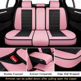 img 3 attached to 👶 Premium BABYBLU Leather Car Seat Covers: Full Set for Women & Men | Waterproof Synthetic Leather for Cars, SUVs, and Pick-up Trucks | Universal Fit Set for Auto Interior Accessories | Airbag Compatible | Stylish Pink Design