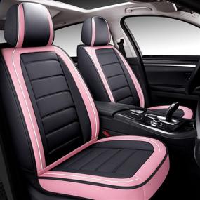 img 4 attached to 👶 Premium BABYBLU Leather Car Seat Covers: Full Set for Women & Men | Waterproof Synthetic Leather for Cars, SUVs, and Pick-up Trucks | Universal Fit Set for Auto Interior Accessories | Airbag Compatible | Stylish Pink Design