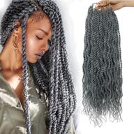 🌟 stunning 18inch gray wavy senegalese twist crochet hair braids with curly ends - 6 packs, #51 color - synthetic hair extension for a goddess-like look! logo