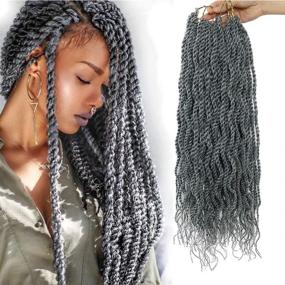 img 4 attached to 🌟 Stunning 18inch Gray Wavy Senegalese Twist Crochet Hair Braids with Curly Ends - 6 Packs, #51 Color - Synthetic Hair Extension for a Goddess-Like Look!