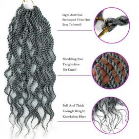 img 3 attached to 🌟 Stunning 18inch Gray Wavy Senegalese Twist Crochet Hair Braids with Curly Ends - 6 Packs, #51 Color - Synthetic Hair Extension for a Goddess-Like Look!