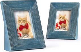 img 4 attached to 🖼️ SZQINJI 4x6 Picture Photo Frame Set of 2, Vintage Blue Distressed Cedarwood, Real Glass & Triangular Holder - Perfect Table Display