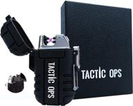 🔥 tactic ops waterproof lighter: rechargeable flameless arc plasma lighter for camping, hiking, survival - with emergency whistle (black) logo