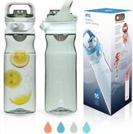 🍉 hy3 water bottle, 16 oz/500 ml, bpa-free with auto-lock lid, fruit infuser strainer - ideal gift for boys and women, gym and sports (cool grey) logo