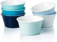 🍮 sweese 511.003 porcelain souffle dish: set of 6, 6 ounce ramekins in assorted cool colors - ideal for baking logo