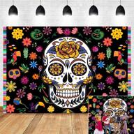 🎉 day of the dead themed photo backdrop for birthday party decoration, mexican fiesta, dia de los muertos baby shower - vinyl sugar skull dalia dress-up photo booth studio props background supplies - 5x3ft logo