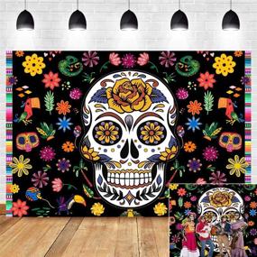 img 4 attached to 🎉 Day of The Dead Themed Photo Backdrop for Birthday Party Decoration, Mexican Fiesta, Dia DE Los Muertos Baby Shower - Vinyl Sugar Skull Dalia Dress-up Photo Booth Studio Props Background Supplies - 5x3ft