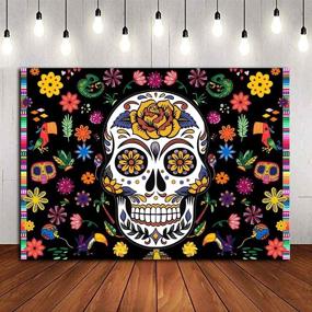 img 2 attached to 🎉 Day of The Dead Themed Photo Backdrop for Birthday Party Decoration, Mexican Fiesta, Dia DE Los Muertos Baby Shower - Vinyl Sugar Skull Dalia Dress-up Photo Booth Studio Props Background Supplies - 5x3ft