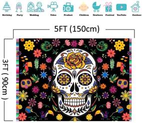 img 1 attached to 🎉 Day of The Dead Themed Photo Backdrop for Birthday Party Decoration, Mexican Fiesta, Dia DE Los Muertos Baby Shower - Vinyl Sugar Skull Dalia Dress-up Photo Booth Studio Props Background Supplies - 5x3ft