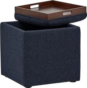 img 3 attached to 🪑 Modern Tweed Lift-Top Storage Ottoman Pouf by Rivet Ross on Amazon - Denim, 17.7"W