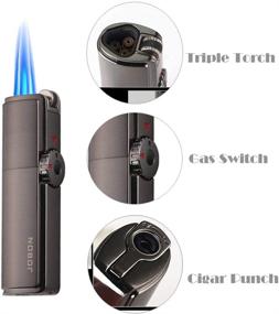 img 3 attached to Refillable Butane Triple Jet Torch Lighter with Punch - Black Nickel Finish for Cigar Lighting