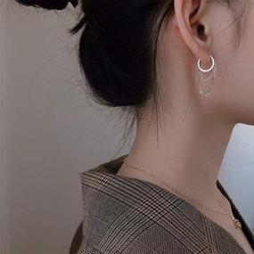 img 3 attached to 💎 Tassel Chain Huggie Hoop Earrings - Stylish & Trendy Double Chain Dangle Earrings for Women, Teen Girls, and Cartilage Piercings