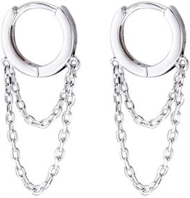 img 4 attached to 💎 Tassel Chain Huggie Hoop Earrings - Stylish & Trendy Double Chain Dangle Earrings for Women, Teen Girls, and Cartilage Piercings