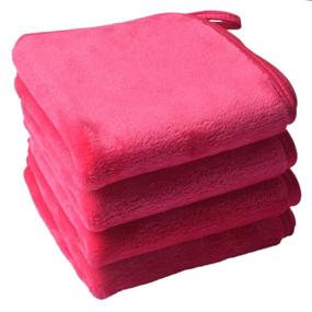 img 4 attached to 🧖 Sinland Microfiber Makeup Remover Cloth | Face Cloth | Facial Cleaning Towel | Fast Drying Washcloth 400gsm | 9.8 Inch x 9.8 Inch | Pack of 4 | Dark Pink