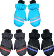 children's unisex winter snow mittens - 3 pairs ski mittens, warm & waterproof gloves logo