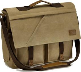 img 4 attached to 🎒 Water Resistant Canvas Laptop Satchel Bag for Men, Kasqo 15.6" - Ideal for School, College, and Work