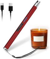 🔥 charfire lighter - rechargeable usb electric candle lighter with led battery display, flameless plasma arc windproof lighter for cooking, bbqs, stoves, grill, camping, fireworks - red logo