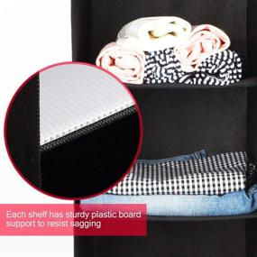 img 1 attached to 👚 Black Cloth Hanging Closet Organizer with Hook and Loop, Collapsible 3-Shelf Storage Shelves for Clothes, Shoes, and Hats