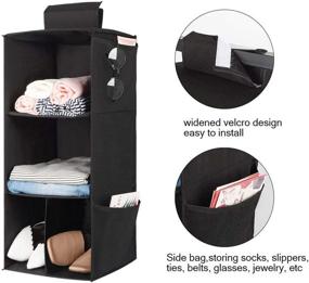 img 2 attached to 👚 Black Cloth Hanging Closet Organizer with Hook and Loop, Collapsible 3-Shelf Storage Shelves for Clothes, Shoes, and Hats