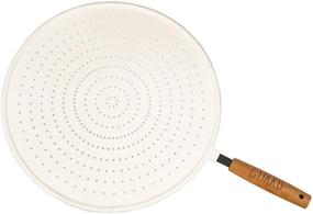 img 4 attached to Rae Dunn Everyday Collection 13 inch Splatter Screen: Multi-Use Shield for Frying Pan with Beechwood Handle - White