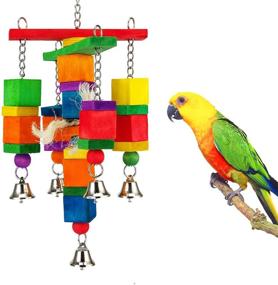 img 3 attached to MEWTOGO Wooden Bird Parrot Swing Chewing Toys with Bell - Hanging Bird Chew Bite Cage Stand Toys for Parakeets Cockatiels Conures Love Birds Finches Budgie Small to Medium Sized Birds