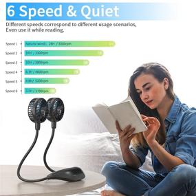 img 1 attached to 🔋 5000mAh Portable Neck Fan - Necklace Fan, Battery Operated for 3-26 Hours, Wearable Fan Rechargeable with 6 Speeds, Hands-Free 360° Adjustable Cooling Fan for Outdoor Activities, Travel, Office, Home (Black)