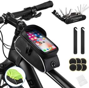 img 4 attached to Waterproof Bike Bag with Phone Mount Holder - Secure Cycling 🚲 Pouch for iPhone, Samsung - Touch Screen & Repair Tool Kits Included