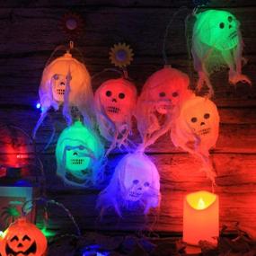 img 2 attached to 🎃 Spooky Skull Halloween String Lights: 10 LEDs Battery Operated, 2 Modes (Steady-on/Flash) – Perfect Decor for Patio, Garden, Gate, and Party!